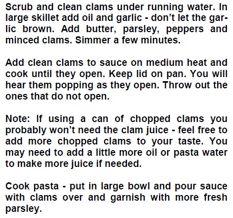 clams directions